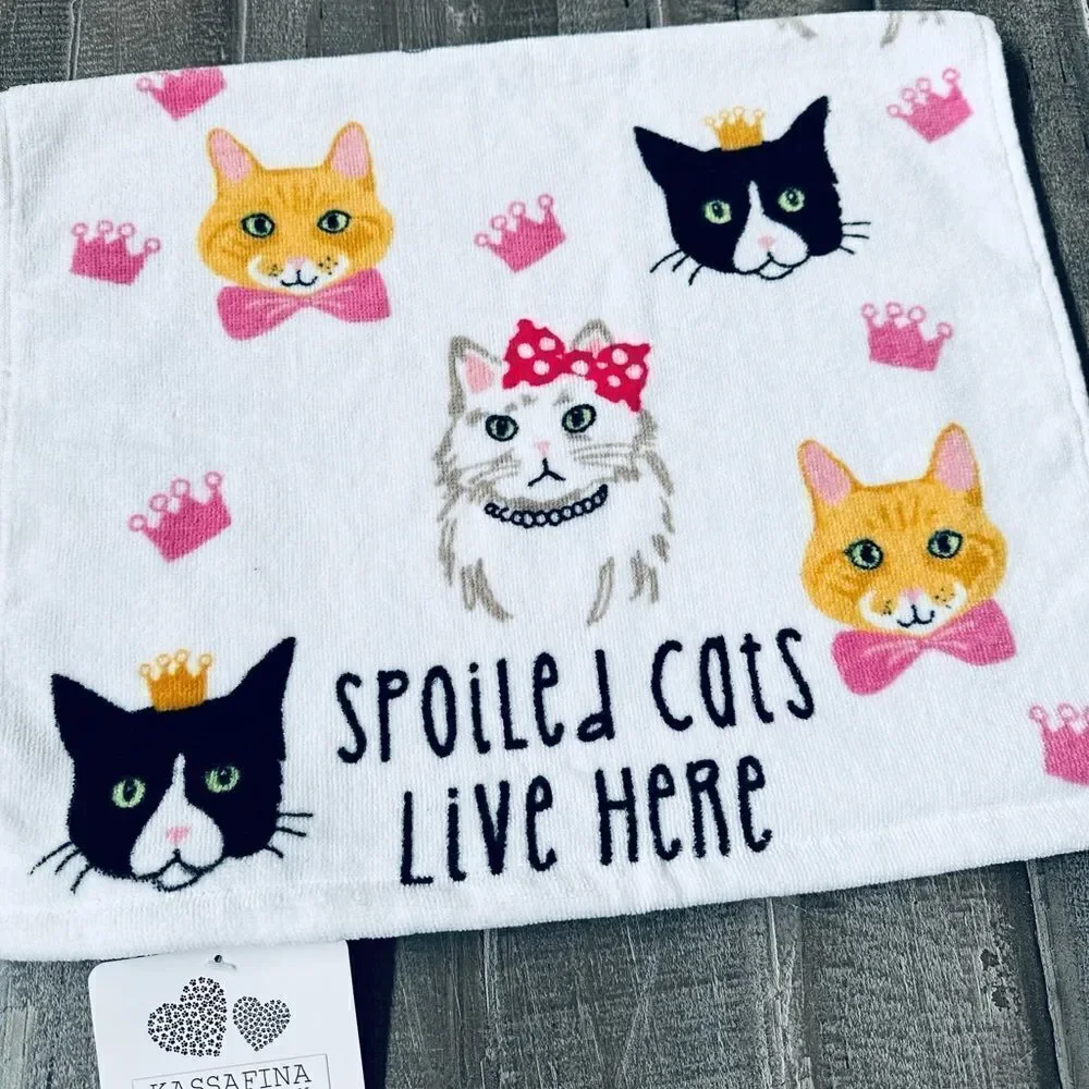 Spoiled Cats Live Here Cat Print Bathroom Hand Towel